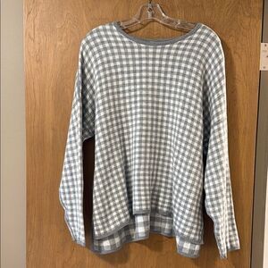 J. Jill Reversible Gray and White Gingham Crew Neck Sweater
